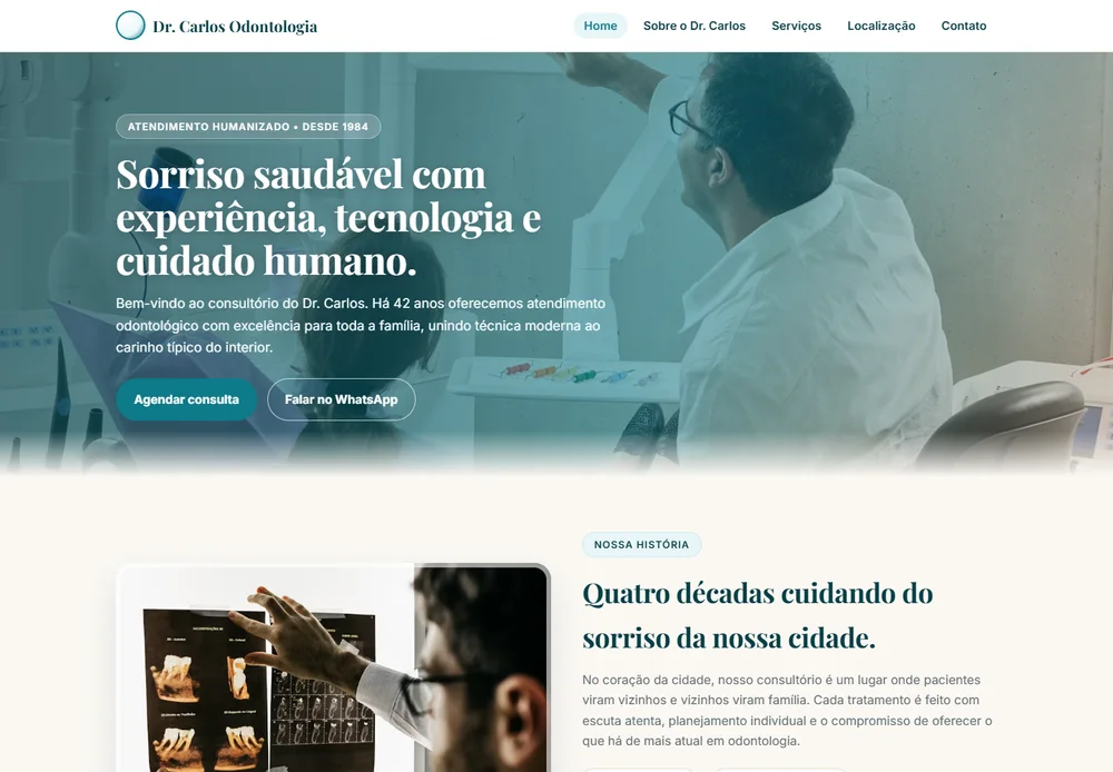 Captura real da página de odontologia