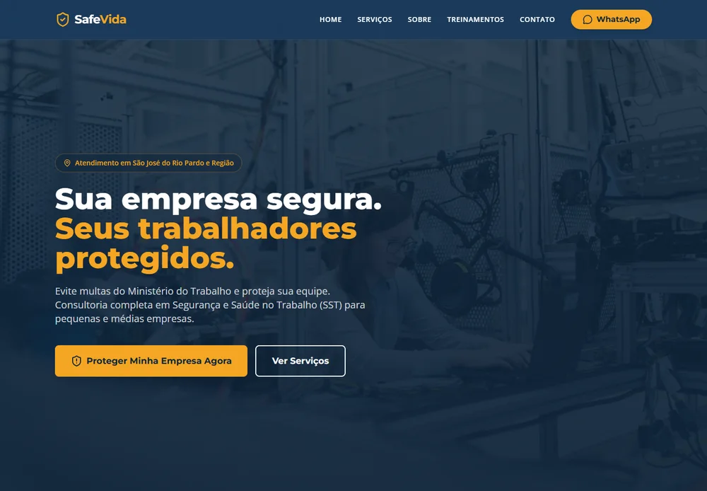 Captura real da página de segurança do trabalho